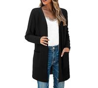 Uwdiohq Women'S Solid Color Casual Mid Length Pocket Knitted Cardigan Jacket Plus Size Womens Long Coats Winter Wrap Oversized For Women Chunky Knit Uk Womans Autumn+Cardigans+Women Cardigans