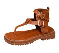 Uwdiohq Women's Strap Sandals Flat Fisherman Beach T Thong Flops Slippers for Women (Brown, 6) Flip Black Size 6 Platform Flop Arch Support Toe Post UK White Womens Wedge Foot Thongs Silver