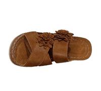 Uwdiohq Women's Summer Heel Open Toe Outdoor Wear One Line Solid Color Sandals Croquette Slippers for Women (Brown, 6.5) Cork Wedge Sliders Ladies Sandles Womens Size 4 Mule 8 UK 6 Slides Wide
