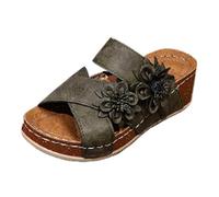 Uwdiohq Women's Summer Heel Open Toe Outdoor Wear One Line Solid Color Sandals Croquette Slippers for Women (Green, 4.5) Cork Womens Sandal Wedge Brown Wedges Shoes Size 6 Low Comfy UK Black