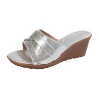 Uwdiohq Women's Summer New Roman Open Toe Thick Bottom Sandals Casual Comfortable Slope Heel Slippers Cow for Women (Silver, 4) Wedges Low Wedge Heeled Mules Slide Ladies Womens Size 5 Sandal 6