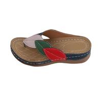 Uwdiohq Women's Summer New Thick Bottom Clip Toe Beach Shoes Spell Color Slope Heel Open Slippers for Women (Dark Blue, 7) Rubber Flip Flops Non Slip Sandals Size 6 Arch Support Plantar