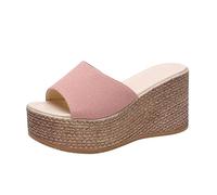 Uwdiohq Women's Summer Slope Heel One Line Slippers with Matsuke Bottom Beach for Women (Pink, 4) Wedge Sandals Platform Heeled Mules Mule UK Ladies Size 8 5 6 Cork 4 Shoes Wedges Womens