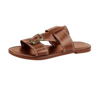 Uwdiohq Women's Summer Square Buckle Flat Slippers Round Head Breathable Home Lightweight Outdoor Wear Beach Vacation Comfortable Casual Butt for Women (Brown, 5) Shower Shoes Sandals Black