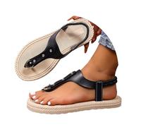 Uwdiohq Women's Thong Sandals Round Head Thick Bottom Hollow Out Wear Clip Toe Slope Heel Slippers Leather Women Indoor Sparkly Flat Summer Gold For Pretty Wide Flip Flops Womens Black 9.5