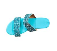 Uwdiohq Women's Two Stripes Crushed Round Toe Open Casual Outwear Comfortable Beach Flat Slippers Wide for Women (Sky Blue, 7.5) Summer Ladies Sandals Size 6 UK Slides & Sliders Memory Foam 3