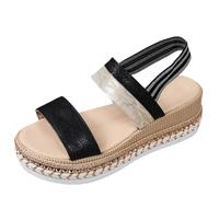 Uwdiohq Women's Wedge Sandals For Women Walking Slippers With Summer Open Toe Ankle Strap Platform Beach Casual Dress Comfortable Pearl Slides Ladies Womens Wide Fit Comfort Black 5