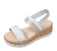 Uwdiohq Women's Wedge Sandals For Women Walking Slippers With Summer Open Toe Ankle Strap Platform Beach Casual Dress Comfortable Pearl Slides Ladies Wide Fit Womens Comfy Uk White 6.5