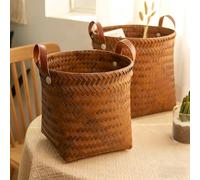 Uwenkjie Artificial Rattan Storage Basket Basket, Bin for Toys, Laundry, Blankets, Modern Home Decor, Lightweight & Durable Woven Hamper with Handles，two-piece set 30cm×30cm×28cm