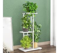 Uwenkjie The white 3-layer metal plant rack can accommodate 4 pots of fresh flowers. Indoor and outdoor, with a 57.5cm angle plant rack, suitable for gardens, living rooms, terraces, etc