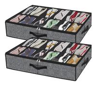Uwenkjie Underbed shoe box 2 foldable under bed shoe cabinet storage boxes with 24 compartments, reinforced handle under bed shoe box/container, transparent lid, foldable shoe box (dark gray edging)