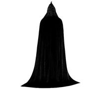 UWEOTYYY Black Cloak, Black Cape with Hood 51.2 Inch Full Length Unisex Gold-velvet Witch Cloak Mysterious Terror Vampire Wizard Robe for Men Women Christmas Halloween, Witch, M