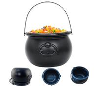 UWEOTYYY Witches Cauldron, Cauldron Pot 7.7" 2.6L Capacity Witches with Handle Plastic Halloween Candy Bowl Lightweight Portable Black Kettle for Party, Plastic