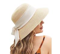 UWILL CUTE Sun Hat Womens Wide Brim Foldable Straw Hats Beach Sun Hats for Women Floppy Summer Hats UPF 50+ (as1, Alpha, l, x_l, Beige), Beige, L/XL