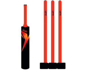 Uwin Plastic Cricket Set, Size 5 Lightweight Bat, 3 Stumps with Base and Ball, Beginner Cricket Training Set for Garden School and Outdoor Play