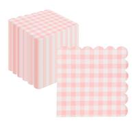 Uwiyo 100Pcs Scalloped Napkins, 3-Ply 25x25cm Sage Green Napkins Serviettes Checkered Gingham Paper Napkin Disposable Cocktail Napkin for Party Wedding Birthday Dinner Beverage (Pink Gingham)
