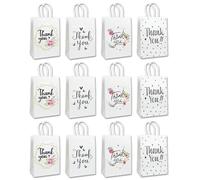 Uwiyo 12 Pack Thank You Gift Bags with Handles, 8.3"x 6"x 3.1" Kraft Paper Bags Small Gift Bag Paper Party Favour Bag for Party Supplies Kids Parties Baby Shower Birthday Wedding (White)