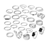 Uwiyo 27Pcs Vintage Gold Silver Knuckle Rings Set, Boho Gold Silver Knuckle Stacking Rings Snake Butterfly Heart Wave Twist Chain Finger Ring Mid Rings Jewelry for Women Teen Girls (Silver)