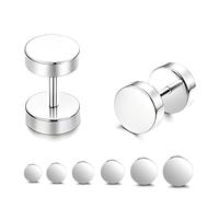 Uwiyo 6 Pairs Stud Earrings, Stainless Steel Dot Stud Earring for Men Women Silver Black Screw Flat Back Earring Fake Plug Screwback Earrings Piercing Set Unisex, 3-8mm (Silver)