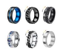 Uwiyo 6PCS Spinner Rings for Men Women, Stainless Steel Anxiety Relief Rings Black Silver Blue Spinner Chain Anxiety Ring for Men Boys Gift for Father's Day Anniversary Wedding Christmas Day (9)
