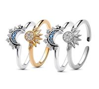 Uwiyo Celestial Sun and Moon Ring Set, Adjustable Sparkling Sun Ring/Blue Moon Ring, Jewelry Ring for Woman Girls for Birthday Ring Mother's Day Christmas (2 Pairs Gold+Silver)