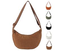 Uwiyo Crescent Bag for Women, Corduroy Dumpling Bag Hobos Crossbody Bags Portable Crescent Cross Body Bags for Women Girls for Daily Use (Brown)