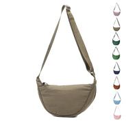 Uwiyo Crescent Bag for Women, Nylon Dumpling Bag Hobos Crossbody Bag Portable Crescent Bag Chest Bag Shoulder Bag with Adjustable Strap for Daily Use (Dark Khaki)