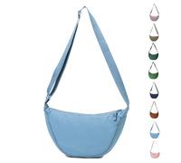 Uwiyo Crescent Bag for Women, Nylon Dumpling Bag Hobos Crossbody Bags Portable Shoulder Bags with Adjustable Strap for Daily Use (Light Blue)