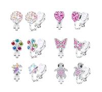 Uwiyo Kids Clip On Earrings for Girls, Cute Hypoallergenic Non Pierced Earrings Cute Butterfly Flower Heart Rainbow Star CZ Clip on Earring Dress Up Jewelry for Girls Teenager