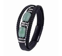 Uwiyo Mens Leather Bracelet, Black Leather Bracelet with Green Aventurine Mens Bracelets Leathere Multi-Layer Bracelets with Magnetic Clasp for Birthday Father's Day Christmas (Green Aventurine-23cm)