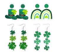 Uwiyo St Patricks Day Earrings, Green Shamrock Dangle Earrings Irish Green Lucky Clover Earring Shamrock Drop Earring St. Patrick's Day Jewelry Accessory for Irish Festival Gift (Set 1-4 Pairs)