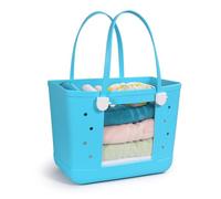 Uwyriwooq Beach Tote Bag, Original Extra Large Rubber Beach Bag for Women, EVA Beach Bag Waterproof Sandproof, Aqua Blue, XL, Beach Bag