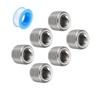 uxcell 1/8" NPT Internal Hex Thread Socket Pipe Plug Stainless Steel with PTFE Tape Male Thread Pipe Cap Silver 6PCS