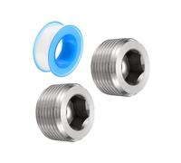 uxcell 1 NPT Internal Hex Thread Socket Pipe Plug Stainless Steel with PTFE Tape Male Thread Pipe Cap Silver 2PCS