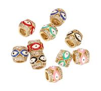 uxcell 10 Pcs Micro Pave Cubic Zirconia Charm Beads, Enamel Evil Eye Cylinder Beads Large Hole Craft Supplies for DIY Jewelry Making Bracelet Necklace Earrings, Red Blue Pink Green Black