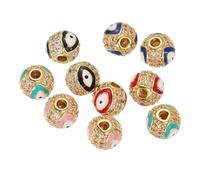 uxcell 10 Pcs Micro Pave Cubic Zirconia Charm Beads, Enamel Evil Eye Round Beads Craft Supplies for DIY Jewelry Making Bracelet Necklace Earrings, Red Blue Pink Green Black