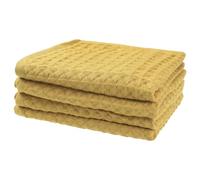 Uxcell 100% Cotton Home Soft Absorbent Hand Towels 35 x 80Cm, Waffle Weave Towel Sets for Bathroom, Kitchen Yellow Pack of 4