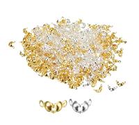 uxcell 1000Pcs Open Bead Tips Knot Covers, 1mm Metal Clamshell Crimp Fold-Over Calotte Ends Caps for Jewelry Making DIY Crafts, Gold Silver