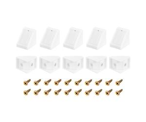 uxcell 10Pcs 90 Degree Plastic Corner Braces with Cover Cap, 17.5x20x20mm Nylon Shelf Right Angle Brackets with Screws for Cabinets, Cupboards (White)