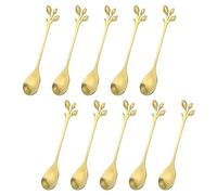 uxcell 10Pcs Stainless Steel Leaf Coffee Spoon 4.8" Small Tableware Dessert Spoons Stirring Mixing Spoons for Ice Tea, Coffee, Dessert, Gold