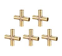 uxcell 12mm or 1/2" ID Brass Barb Splicer Fitting 4 Ways Brass Cross Barb Fitting Air Gas Water Fuel,5pcs