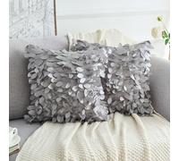 Uxcell 2 Pack 3D Sequin Leaf Cushion Covers 45x45 cm, Sparkle Glitter Decorative Throw Pillow Cases for Sofa Bedroom Living Room Grey