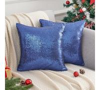 Uxcell 2 Pack Sparkly Sequin Cushion Covers, Luxury Glitter Throw Pillow Cases for Sofa Living Room, Shiny Decorative Square Pillowcases Dark Blue 40 x 40 cm