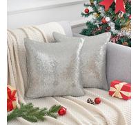 Uxcell 2 Pack Sparkly Sequin Cushion Covers, Luxury Glitter Throw Pillow Cases for Sofa Living Room, Shiny Decorative Square Pillowcases Silver 45 x 45 cm