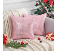 Uxcell 2 Pack Sparkly Sequin Cushion Covers, Luxury Glitter Throw Pillow Cases for Sofa Living Room, Shiny Decorative Square Pillowcases Pink 40 x 40 cm