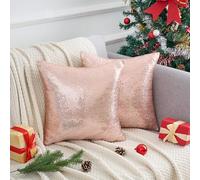 Uxcell 2 Pack Sparkly Sequin Cushion Covers, Luxury Glitter Throw Pillow Cases for Sofa Living Room, Shiny Decorative Square Pillowcases Rose Gold 45 x 45 cm