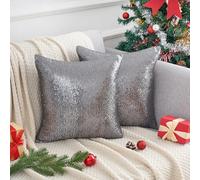 Uxcell 2 Pack Sparkly Sequin Cushion Covers, Luxury Glitter Throw Pillow Cases for Sofa Living Room, Shiny Decorative Square Pillowcases Gray 45 x 45 cm