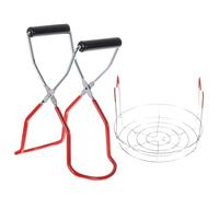 uxcell 2 Pcs Canning Supplies, Electroplate Canning Rack Kits Included Canning Jar Rack, Canning Lifter Tongs for Regular Mouth Ball Jars, Mason Jars, Red