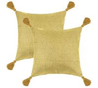 Uxcell 2 Pcs Linen Fringe Cushion Cover Set, Sofa Throw Pillow Covers with Tassel Design Yellow 45 x 45 Cm