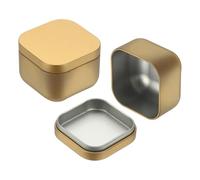 Uxcell 2 Pcs Square Tin Can with Lids, 2.2 x 2.2 x 1.7 Small Metal Tins Loose Leaf Tea Storage for Storing Cookies Candies Coffee Tea Spice Gifts Candles DIY Travel Storage, Gold Tone